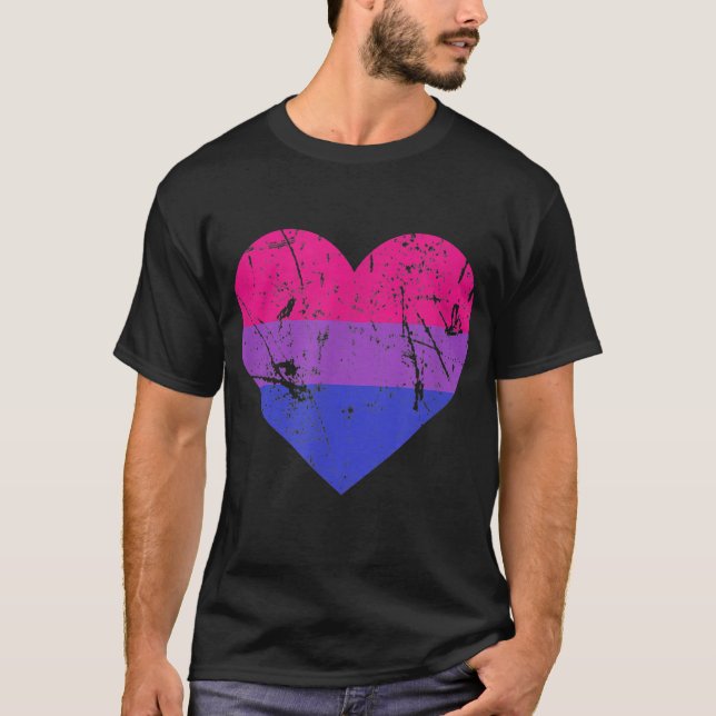 Biseuell Pride HBT-flagg Kärlek Hjärtan  T Shirt (Framsida)