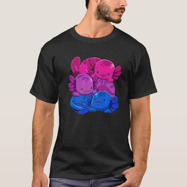 Bisexual Axolotl Pile Bi Pride Flag Lgbtq Gay Prid T Shirt (Framsida)