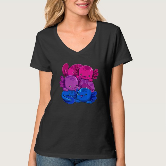 Bisexual Axolotl Pile Bi Pride Flag Lgbtq Gay Prid T Shirt (Framsida)