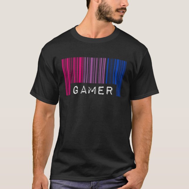 Bisexual Barcode Pride Gamer Nerd Queer Aesthetic T Shirt (Framsida)