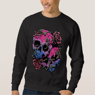 Bisexual Bi Pride Flag Gothic Skull Lång Ärmad Tröja