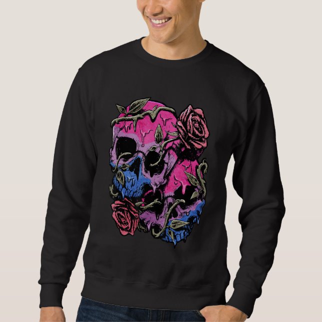 Bisexual Bi Pride Flag Gothic Skull Lång Ärmad Tröja (Framsida)