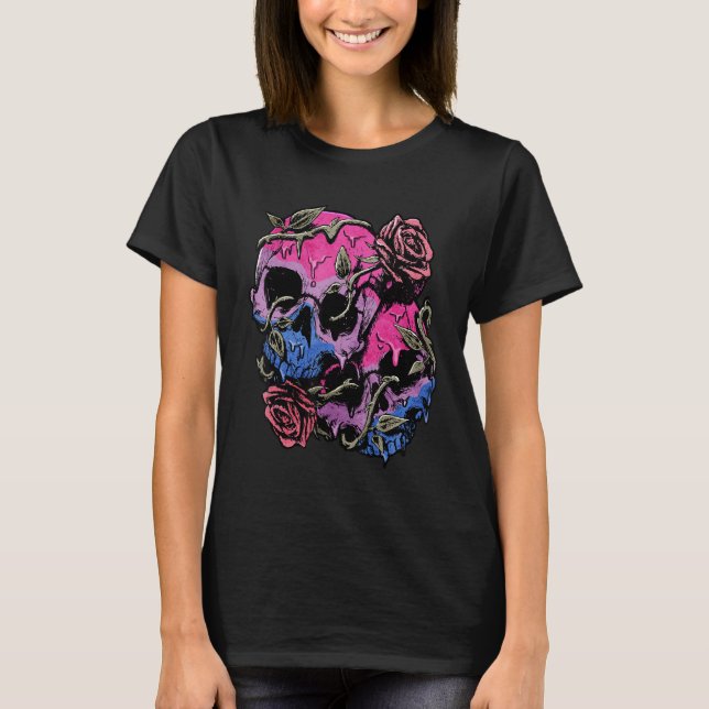 Bisexual Bi Pride Flag Gothic Skull T Shirt (Framsida)