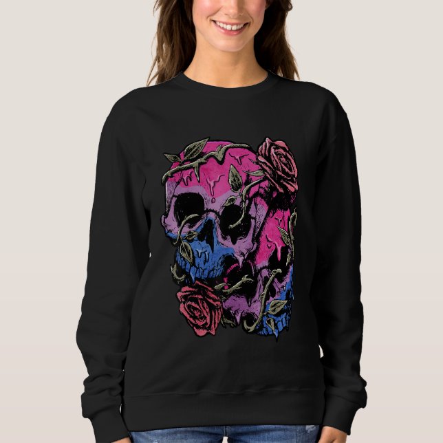 Bisexual Bi Pride Flag Gothic Skull T Shirt (Framsida)