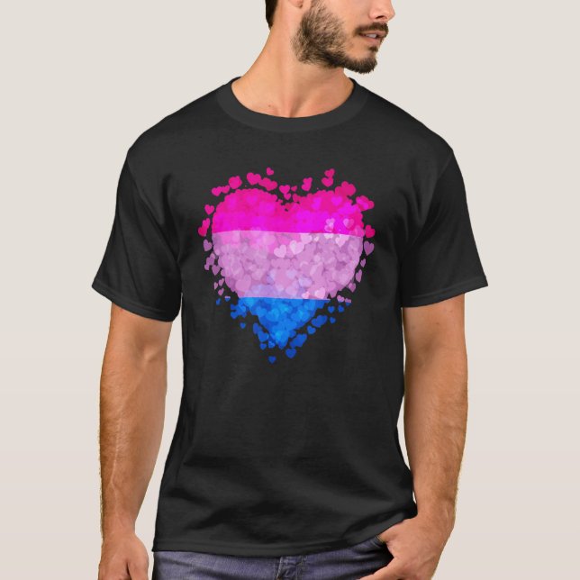 Bisexual Bi Pride Flag Hearts Valentines Day T Shirt (Framsida)