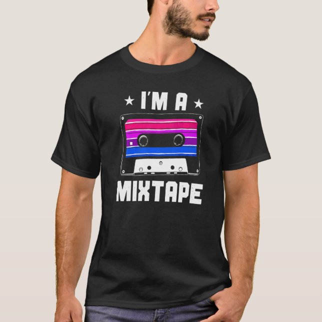 Bisexual Bi Pride Flagga Cassette Tape I är en Mix T Shirt (Framsida)