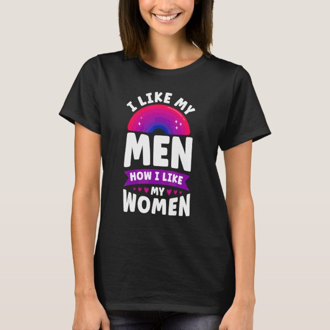 Bisexual Bi Pride Flagga jag gillar Manar hur jag  T Shirt (Framsida)