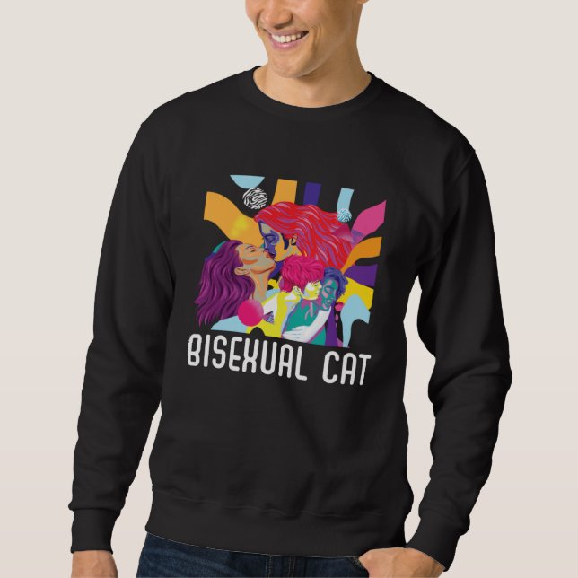 Bisexual Cat Owner Rainbow Pride Bisexuality LGBTQ Lång Ärmad Tröja (Framsida)