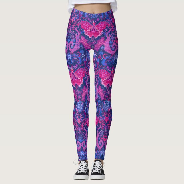 Bisexual Dragon Damask - Bi Pride Flagga Färg Leggings (Framsida)