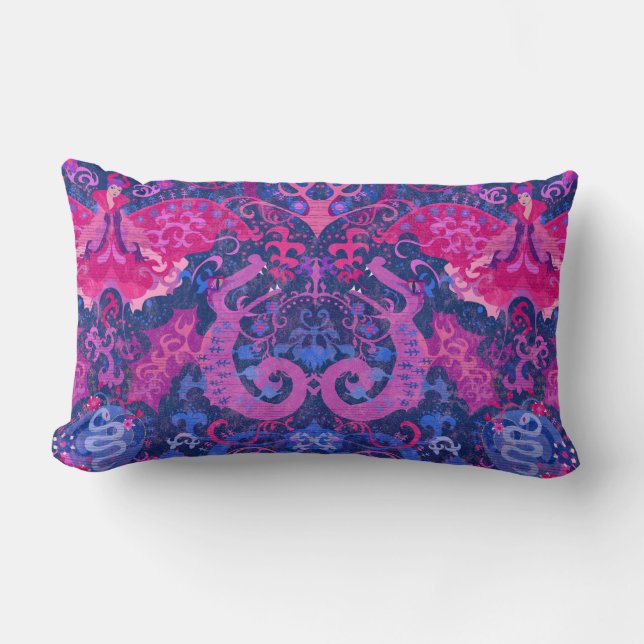 Bisexual Dragon Damask - Bi Pride Flagga Färg Lumbarkudde (Framsida)