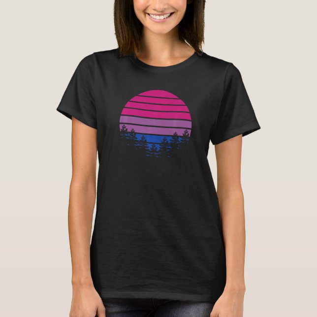 Bisexual Flag Retro Sunset Lgbt Bi Pride Support T Shirt (Framsida)