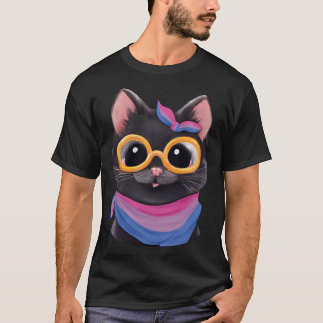 Bisexual Flagga a Cute Cat for Bi Community a T Shirt (Framsida)