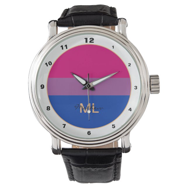 Bisexual Flagga & Pride community / monogrammad fl Armbandsur (Framsida)