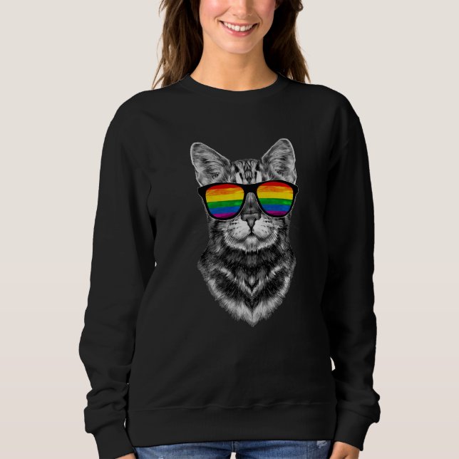 Bisexual Gay Pride Cat LGBT LGBTQ Sunglasses Pride T Shirt (Framsida)