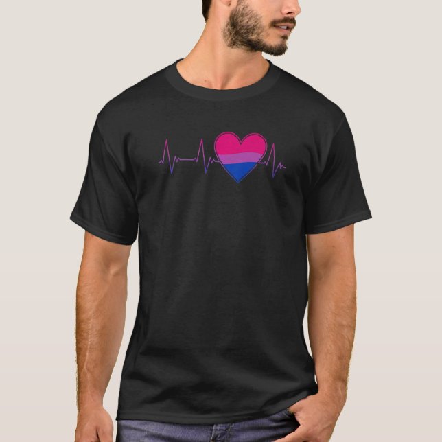 Bisexual Heartslag Bi LGBTQ Pride EKG Pulse Line T Shirt (Framsida)