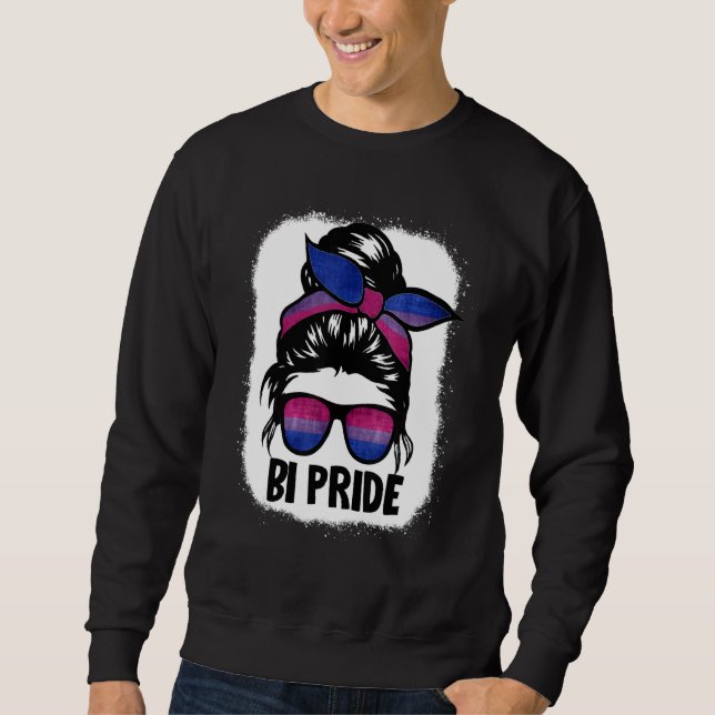 Bisexual Messy Bun Lgbt Q Coola Subtle Bi Pride Fl Lång Ärmad Tröja (Framsida)