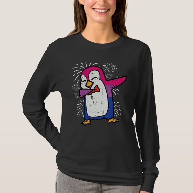 Bisexual Penguin Dab Bi Flag Pride Month Lgbt Men  T Shirt (Framsida)