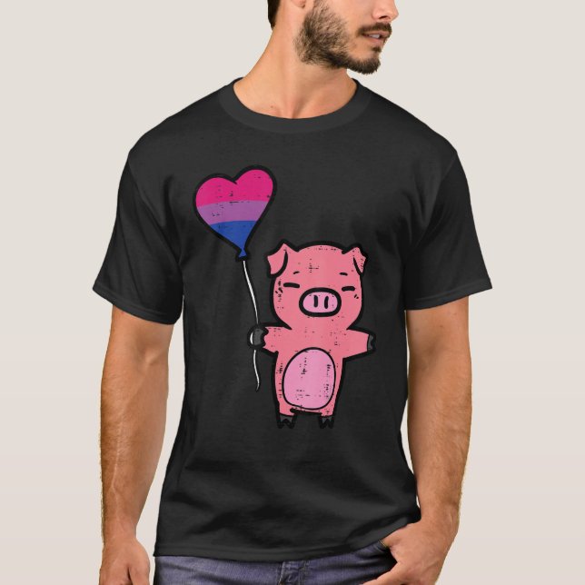 Bisexual Pig Heart Cute Bi Pride Flag LGBTQ Women  T Shirt (Framsida)