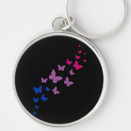 Bisexual Pride Butterfly Trail Rund Silverfärgad Nyckelring