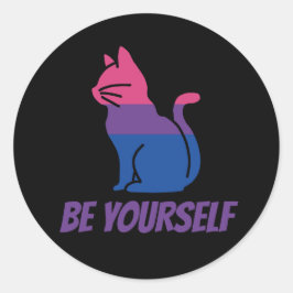 Bisexual Pride Cat - var du själv Runt Klistermärke