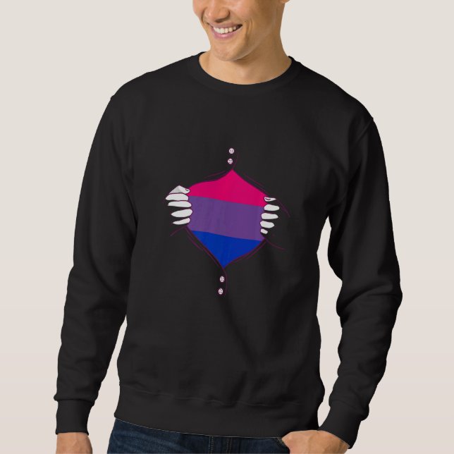 Bisexual Pride Chest Bisexual Flag LGBTQ Bi Pride  Lång Ärmad Tröja (Framsida)