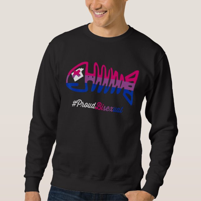 Bisexual Pride Fish Skeleton Lgbtq Bisexuality Bi Lång Ärmad Tröja (Framsida)