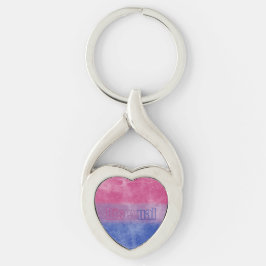 Bisexual pride flag key ring twisted heart silverfärgad nyckelring