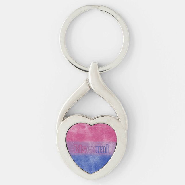 Bisexual pride flag key ring twisted heart silverfärgad nyckelring (Framsidan)
