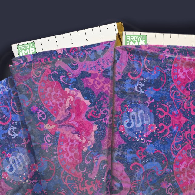 Bisexual Pride Flagga Färg Dragon Damask Tyg (close-up with ruler)