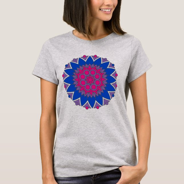 Bisexual Pride Flagga Färg Mandala LGBTQ+ T Shirt (Framsida)
