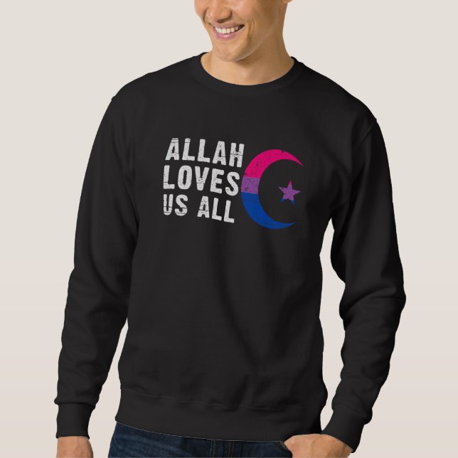 Bisexual Pride Flagga Hilal Crescent måne Islam Lång Ärmad Tröja (Framsida)