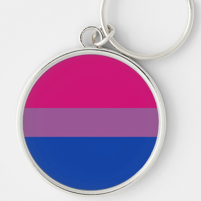 Bisexual Pride Flagga Rund Silverfärgad Nyckelring (Framsidan)