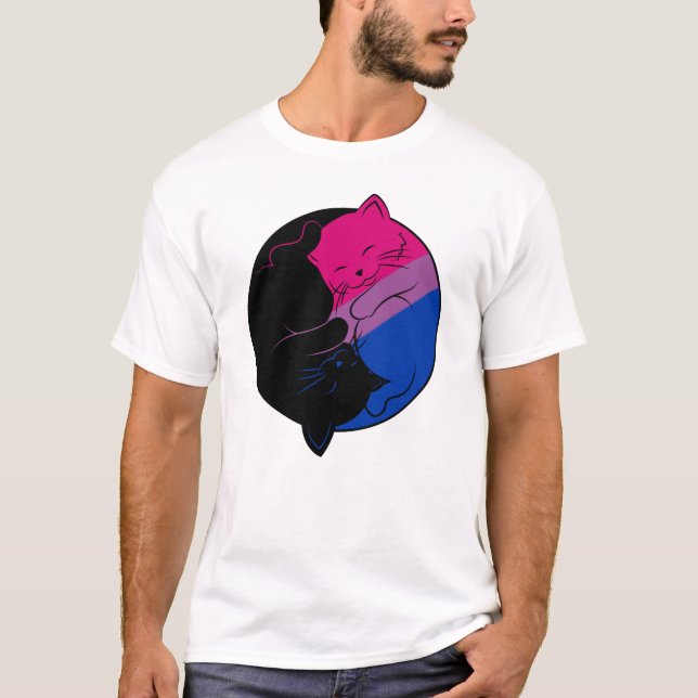 Bisexual Pride Gay LGBT Month Yin Yang Cats T Shirt (Framsida)