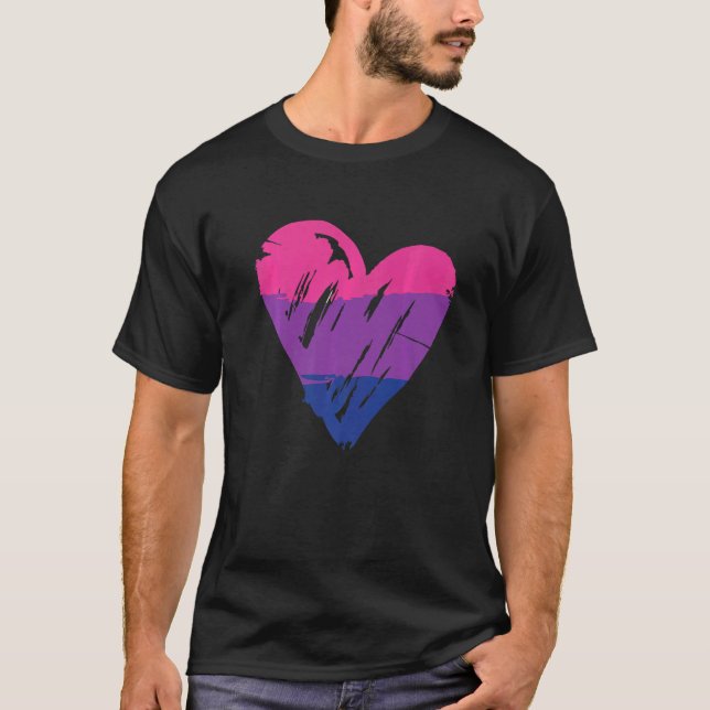 Bisexual Pride Heart Flagga T Shirt (Framsida)