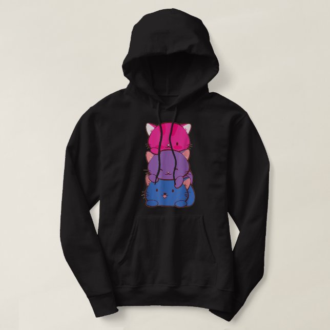 Bisexual Pride Kawaii Kattunge Pile Stack Anime L Hoodie (Design framsida)