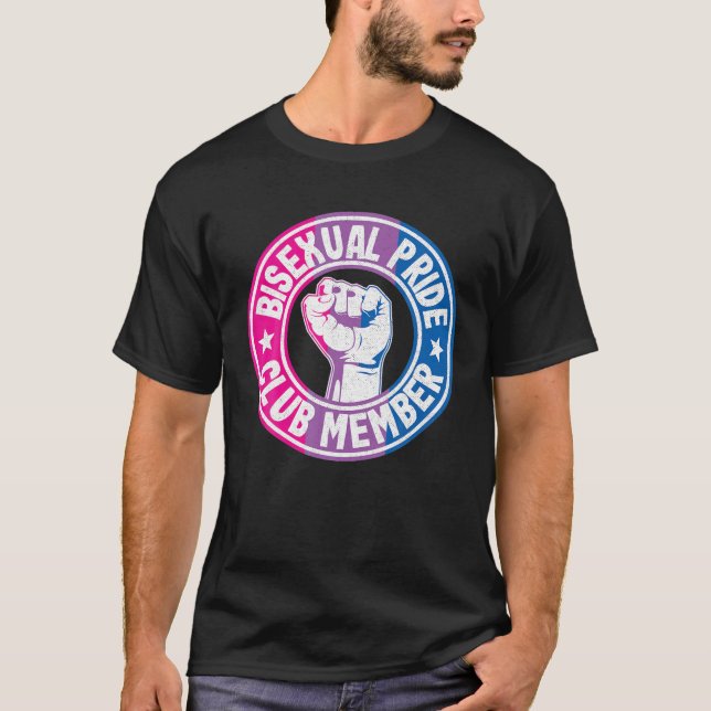 Bisexual Pride Klubb medlem Fist Rainbow LGBT Flag T Shirt (Framsida)