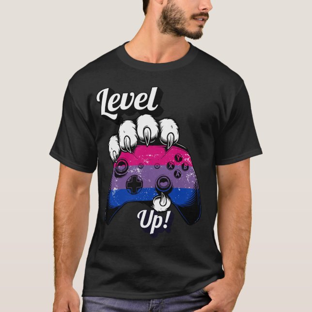 Bisexual Pride Level Up Tiger Paw Controller Shirt T (Framsida)