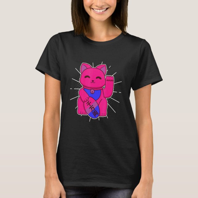 Bisexual Pride Lucky Cat LGBTQ+ Asexuality T Shirt (Framsida)
