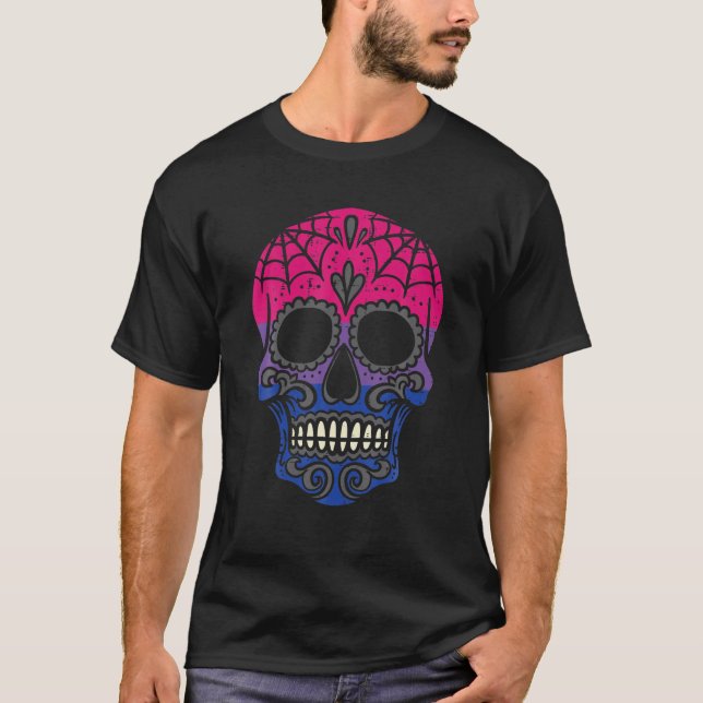 Bisexual Pride Sugar Skull Mexikansk bisexualitet  T Shirt (Framsida)
