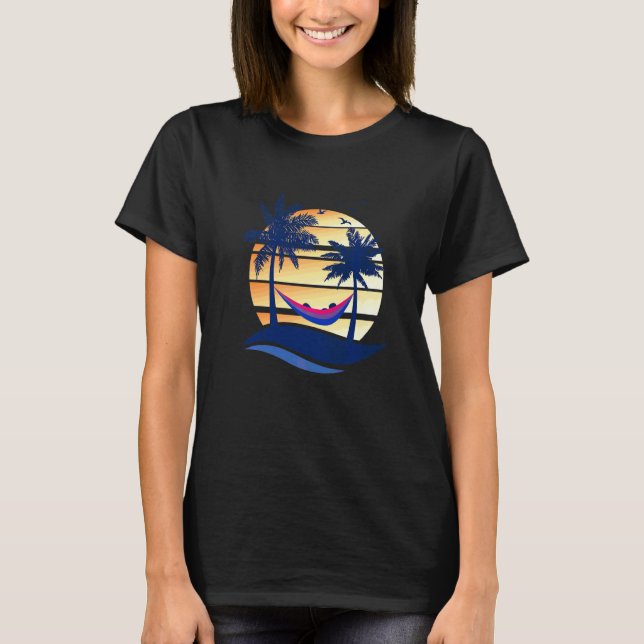 Bisexual Pride Summer Sunset Beach Hammock T Shirt (Framsida)
