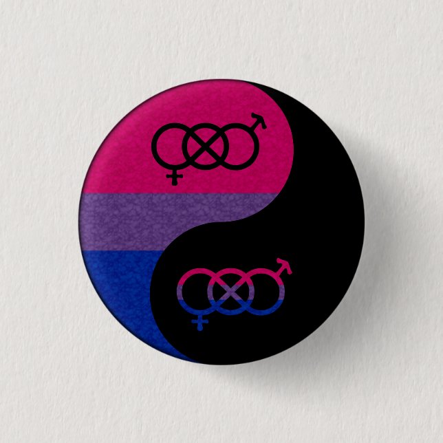 Bisexual Pride Yin och Yang Symbol i Pride Flagga Knapp (Framsida)