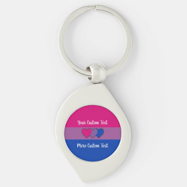 Bisexualitet pride flagga med text swirl silverfärgad nyckelring (Framsidan)
