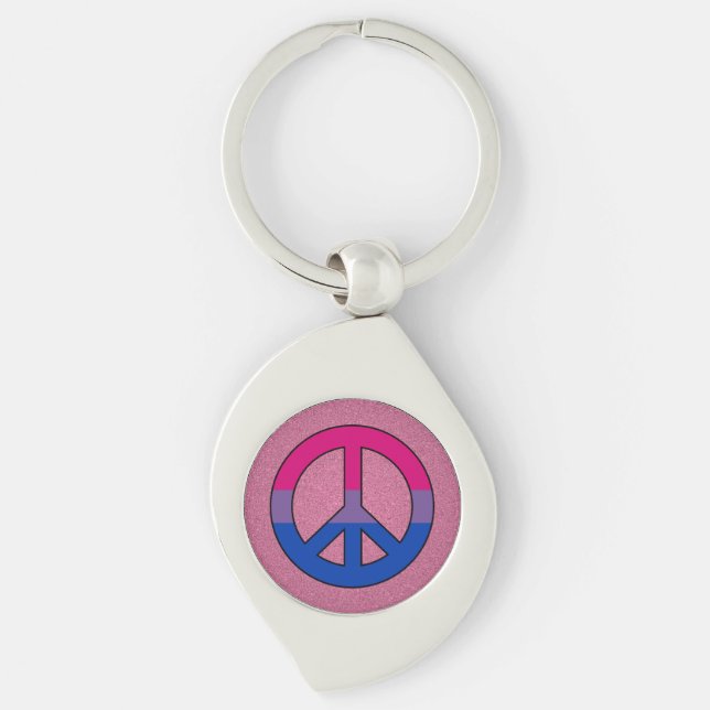 Bisexuality flag peace sign Keychain Swirl Silverfärgad Nyckelring (Framsidan)