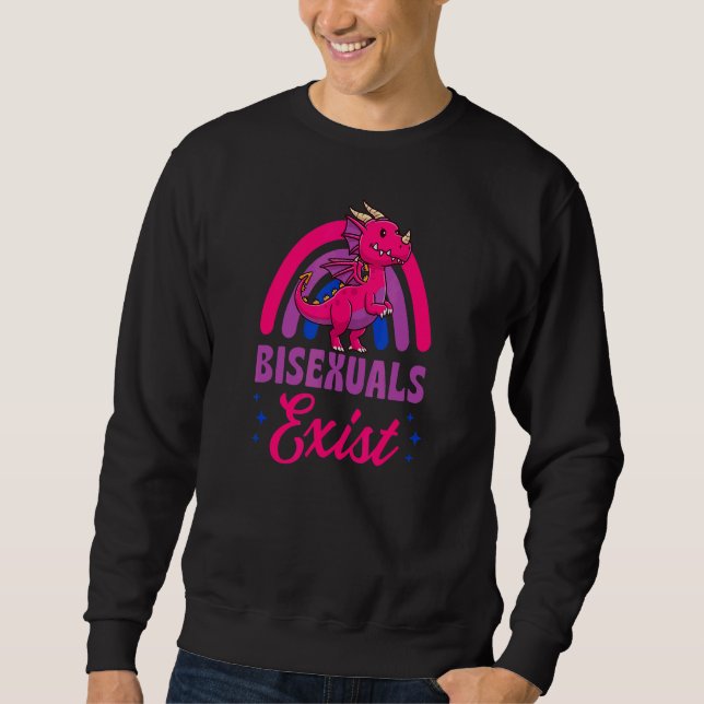 Bisexuals Exist Bisexual Dragon Pride Kärlek Rainb Lång Ärmad Tröja (Framsida)