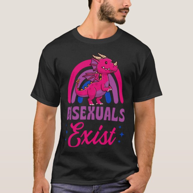 Bisexuals Exist Bisexual Dragon Pride Love Rainbow T Shirt (Framsida)