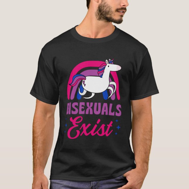 Bisexuals Exist Bisexual Pride Minimalist Rainbow  T Shirt (Framsida)