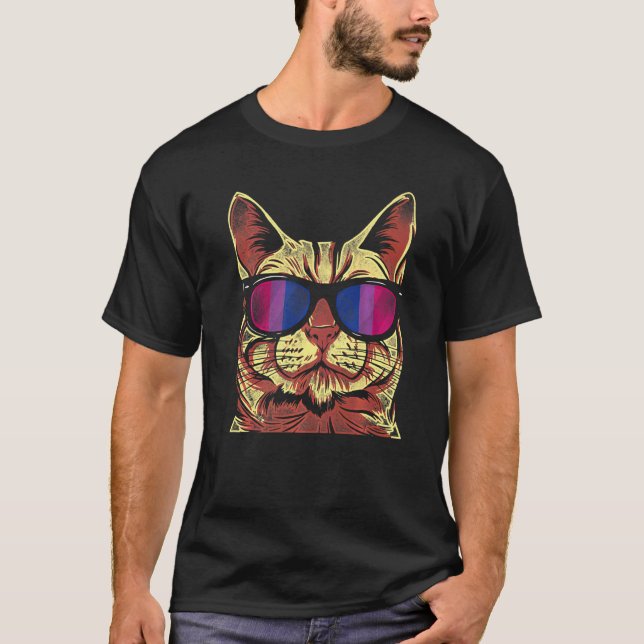 Bisexuell Bi Pride Flagga Katt Solglasögon T Shirt (Framsida)