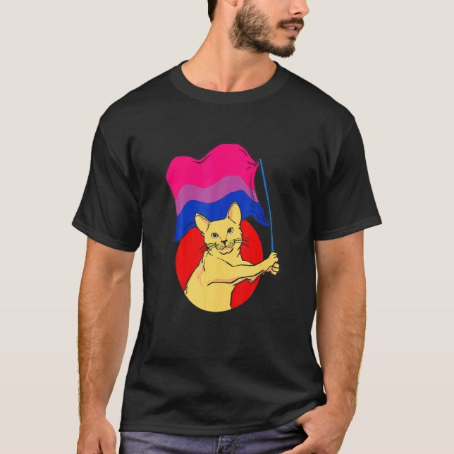 Bisexuell Flagga Katt Icke-binär Kärlek T Shirt (Framsida)