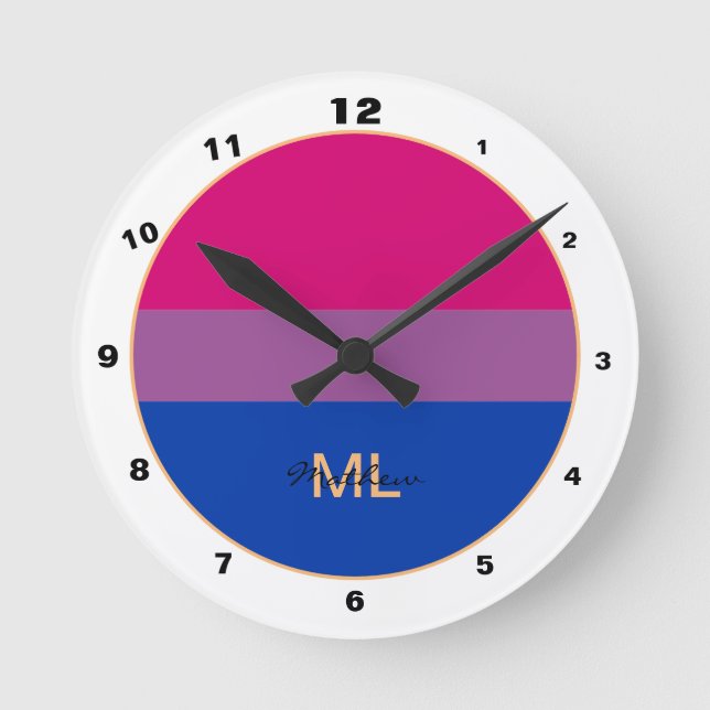 Bisexuell flagga och Pride-gemenskap / monogram Rund Klocka (Framsida)