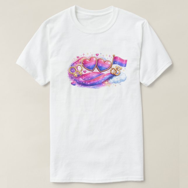 Bisexuell Pride-hjärta – Shimmering Bi T-shirt (Design framsida)